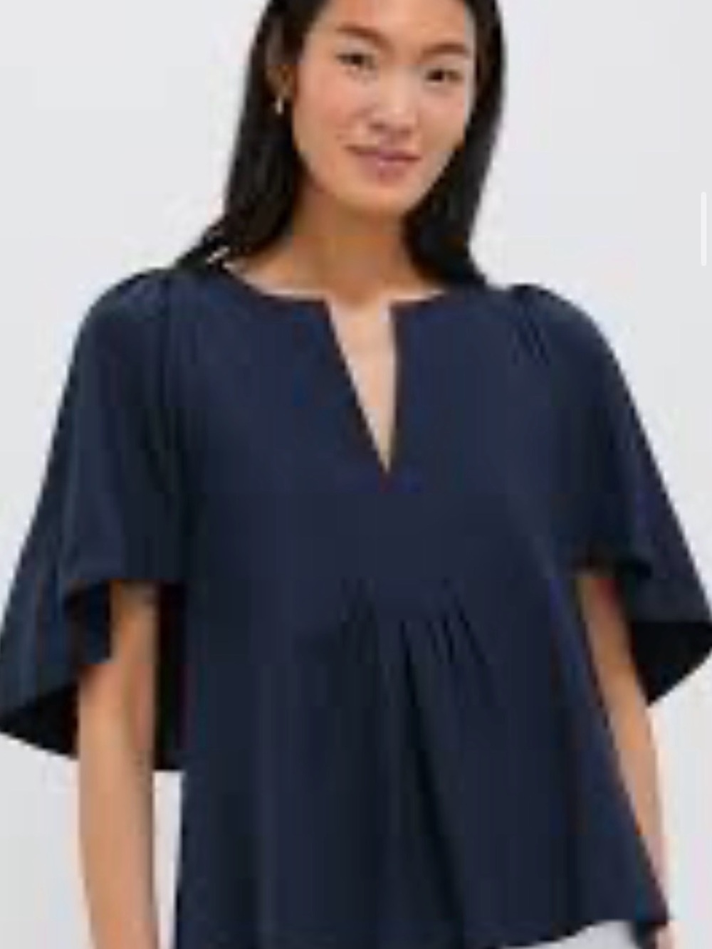 Pomander Place Navy Keyhole Flutter-Sleeve Blouse